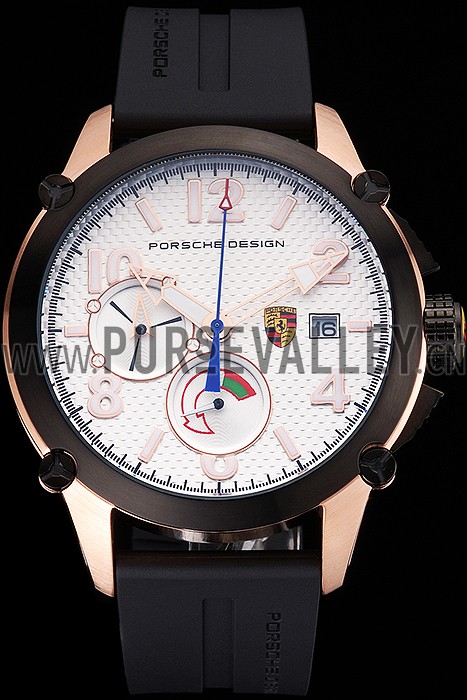 Porsche Design Indicator White Dial Gold Case Black Bezel Black Rubber Strap