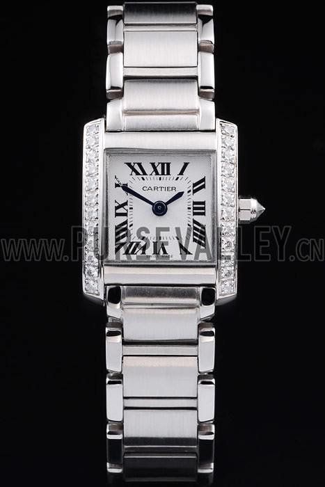 Cartier Tank Anglaise 20mm White Dial Diamonds Steel Case Stainless Steel Bracelet
