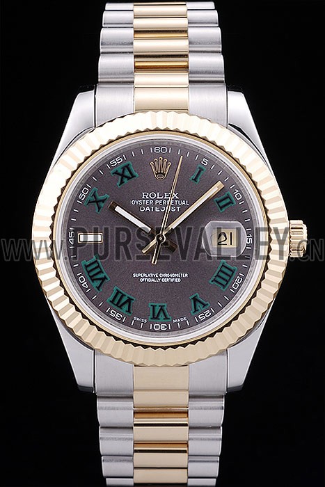 Rolex Datejust Grey Dial Gold Ribbed Bezel 7479