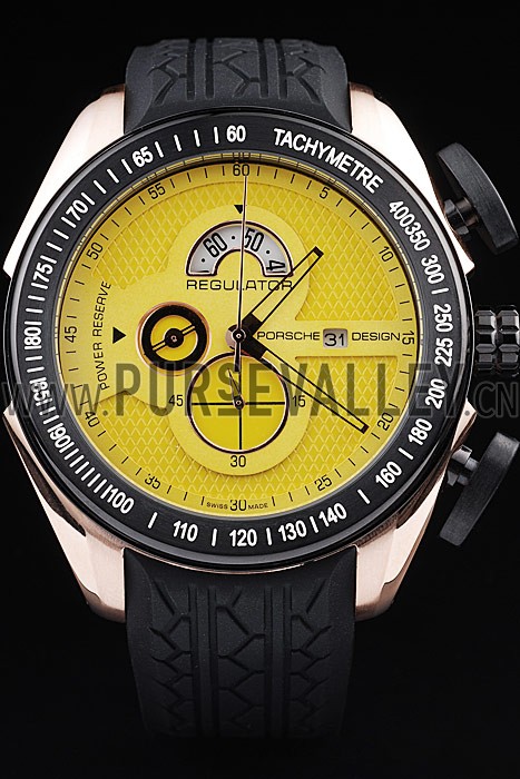 Porsche Regulator Power Reserve Rose Gold Case Yellow Dial