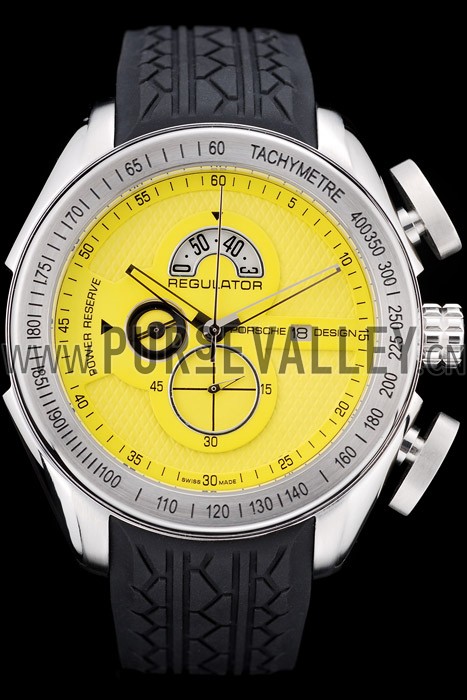 Porsche Regulator Power Reserve Silver Case Yellow Dial