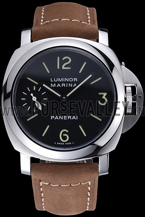 Panerai Luminor Marina Stainless Steel Bezel Khaki Leather Bracelet 622311