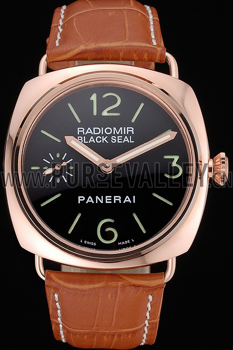 Panerai Radiomir Rose Gold Case Black Dial Brown Leather Strap 98134