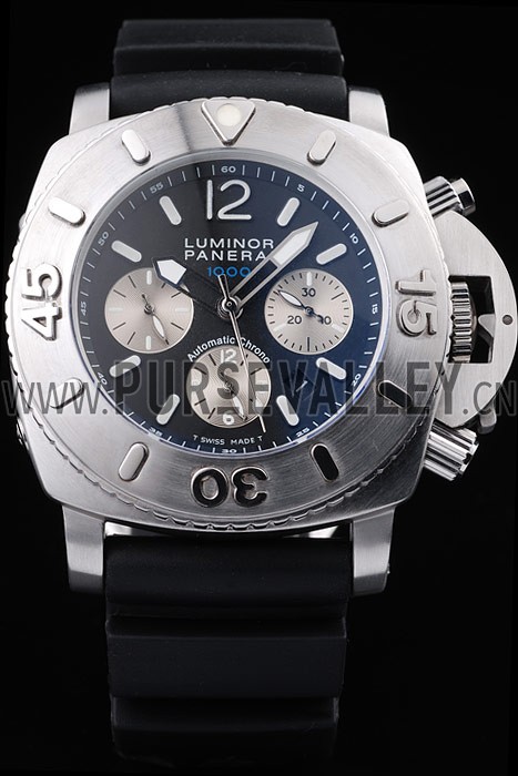 Panerai Luminor Brushed Stainless Steel Case Black Dial Black Rubber Strap 98166