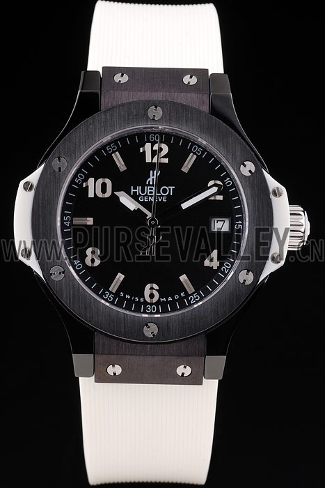 Hublot Big Bang Black Bezel Black Dial White Rubber Strap