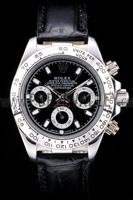 Rolex Daytona Lady Stainless Steel Case Black Dial Black Leather Strap Tachymeter