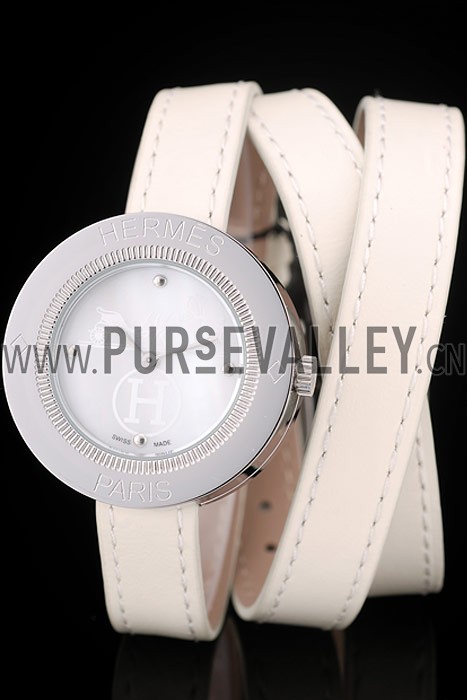 Hermes Classic MOP Dial White Elongated Leather Strap