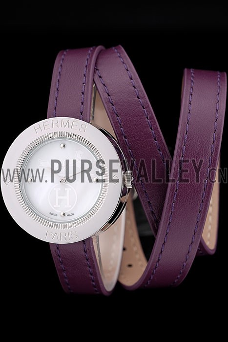 Hermes Classic MOP Dial Purple Elongated Leather Strap