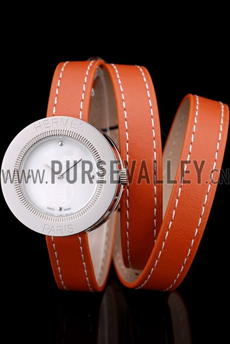 Hermes Classic MOP Dial Orange Elongated Leather Strap
