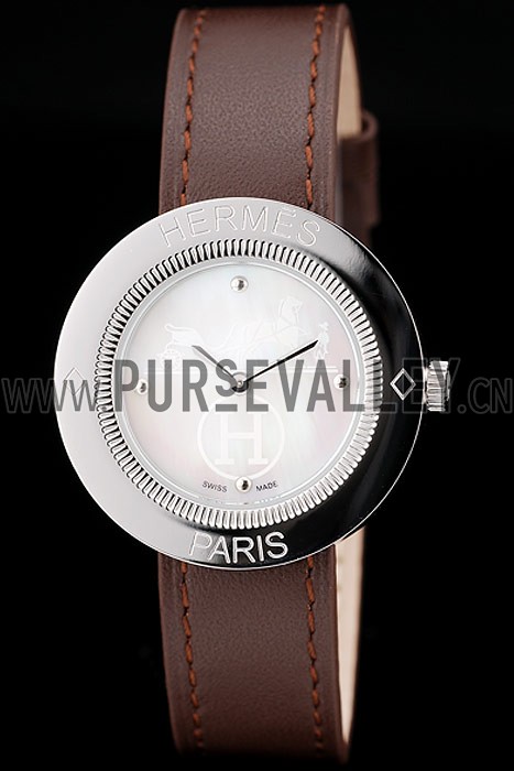 Hermes Classic MOP Dial Brown Leather Strap