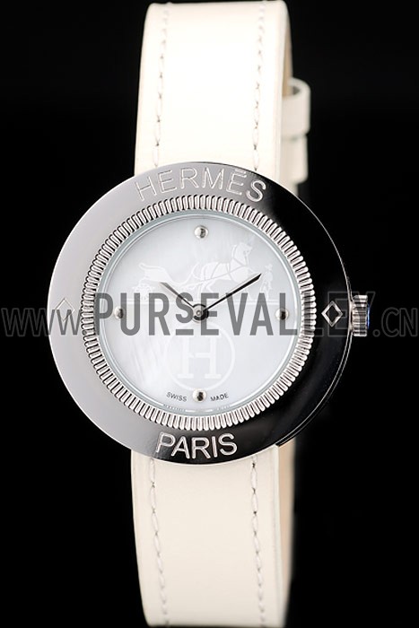 Hermes Classic MOP Dial White Leather Strap