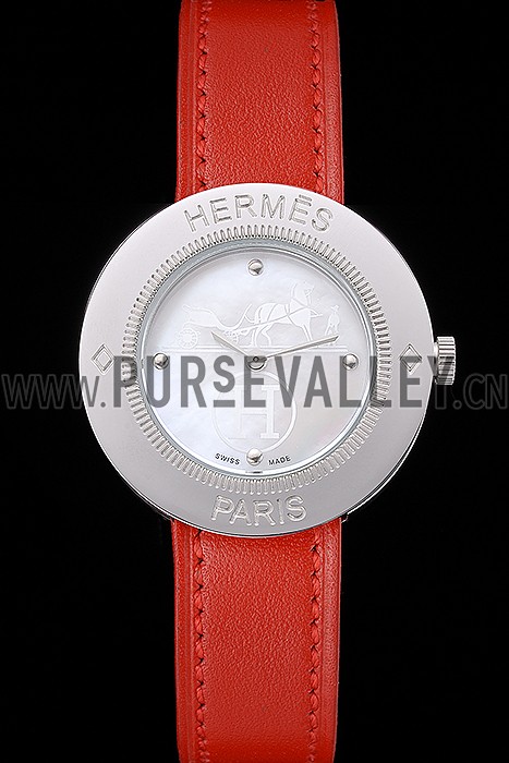 Hermes Classic MOP Dial Red Leather Strap