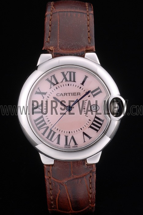 Cartier Ballon Bleu 38mm White Dial Stainless Steel Case Brown Leather Bracelet