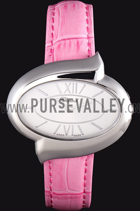 Chopard Luxury Silver Bezel with White Dial and Pink Leather Strap 621543