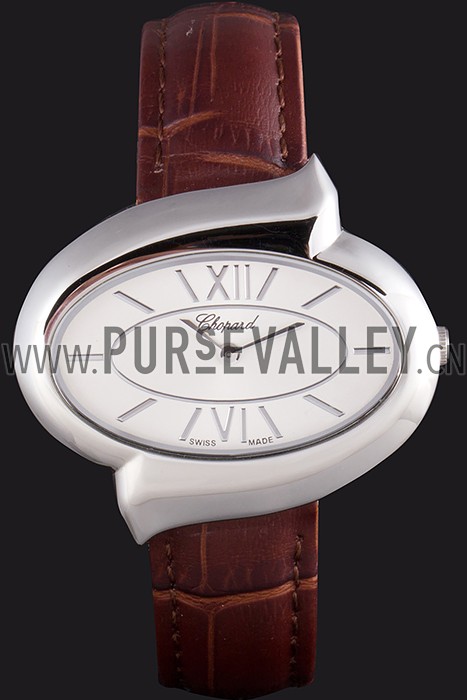 Chopard Luxury Silver Bezel with White Dial and Brown Leather Strap 621546