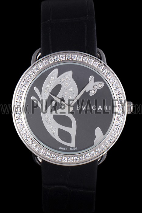 Bvlgari ZERO1 Butterfly Motif Black Leather Band Black Dial 621578