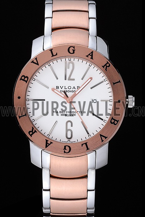 Bvlgari Bvlgari 42mm White Dial Stainless Steel Case Rose Gold Bezel Two Tone Bracelet