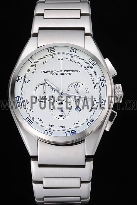 Porsche Dashboard Polished Stainless Steel Strap White Dial 80305