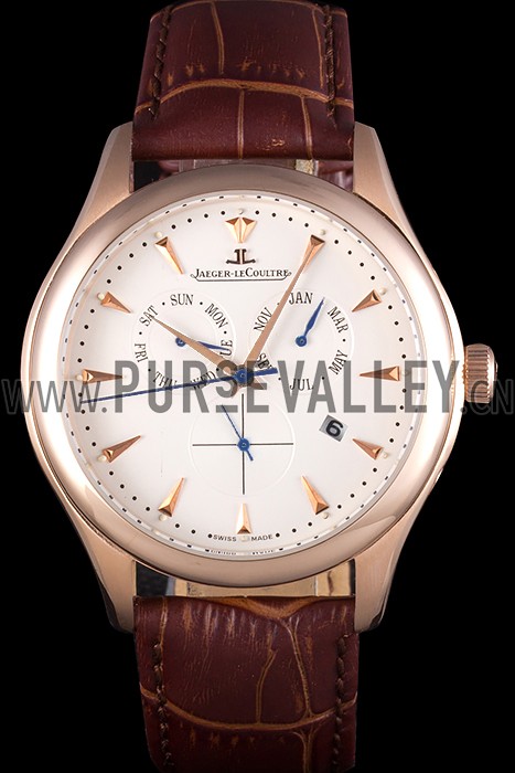 Jaeger Lecoultre Master Gold Bezel Brown Leather Band 621611