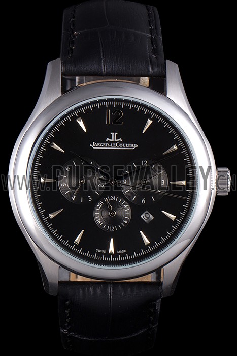 Jaeger Lecoultre Master Chronograph Silver Bezel Black Leather Band 621620