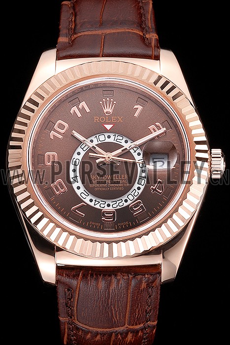 Rolex Sky Dweller Brown Dial Rose Gold Case Brown Leather Strap