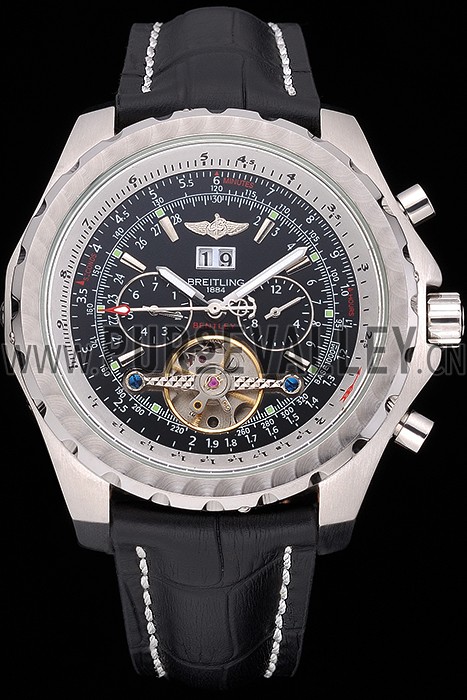 Breitling Bentley Mulliner Tourbillon Black Dial Stainless Steel Case Black Leather Strap 622728