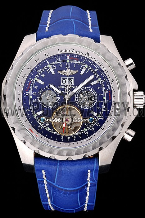 Breitling Bentley Mulliner Tourbillon Blue Dial Stainless Steel Case Blue Leather Strap 622726