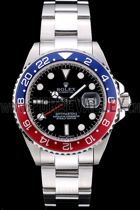 Rolex GMT Master II Blue Rose Red Bezel Black Dial Tachymeter