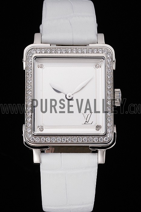 Louis Vuitton Emprise White Dial Stainless Steel Case With Jewels White Leather Strap 622790