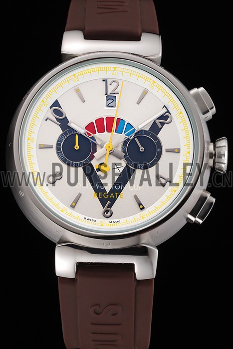 Louis Vuitton Tambour LV Cup Regate White Dial Stainless Steel Case Brown Rubber Strap