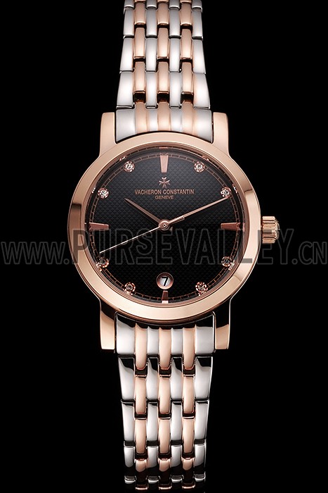 Vacheron Constantin Fine Black Dial With Diamonds Rose Gold Case Two Tone Bracelet