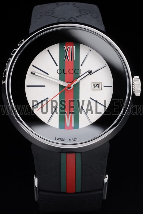 Gucci Black Rubber Band White Round Dial 2165-299