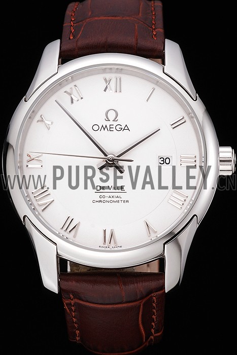 Omega DeVille White Dial Stainless Steel Case Brown Leather Strap 622830