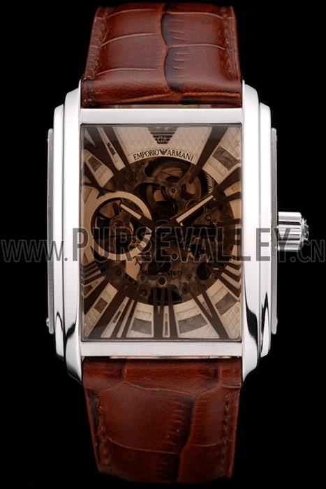 Emporio Armani Meccanico Brown Leather Strap Open Dial 98255
