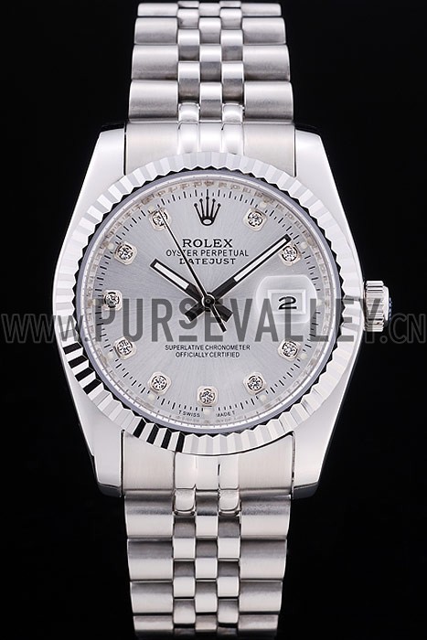Rolex Datejust Silver Dial Diamonds Ribbed Bezel 7455