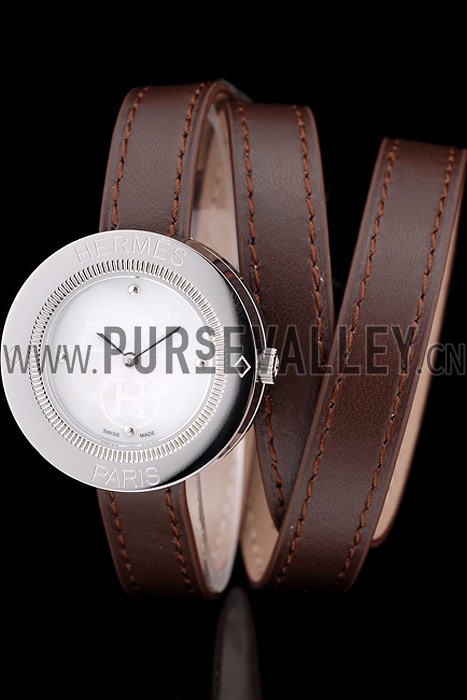 Hermes Classic MOP Dial Brown Elongated Leather Strap