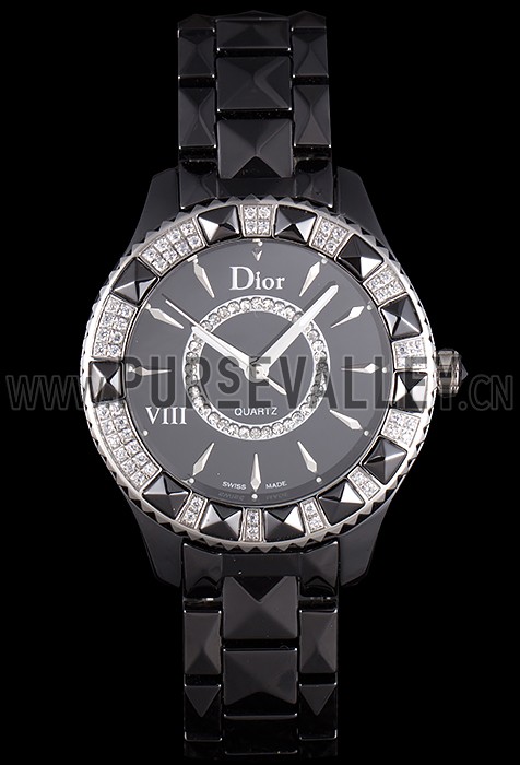 Dior VIII Diamond Encrusted Black Bezel Black Bracelet cd09 621362