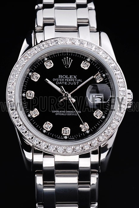 Rolex DateJust Black Dial Diamond Bezel Stainless Steel Bracelet