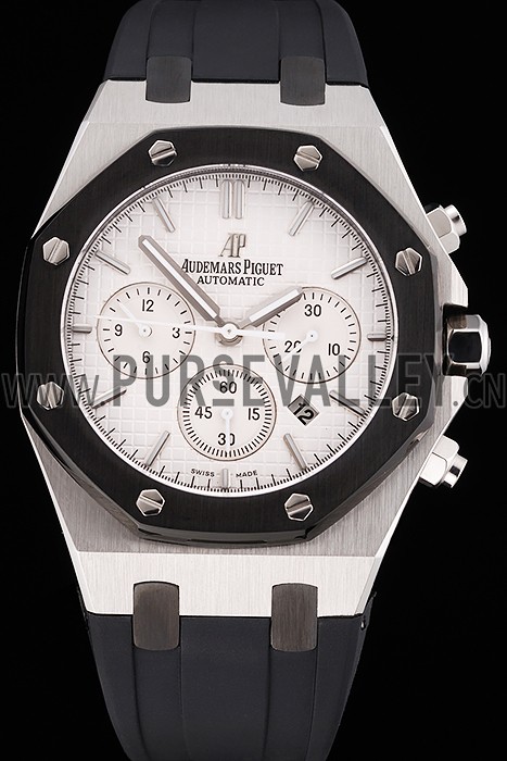Swiss Audemars Piguet Royal Oak Chronograph White Dial Stainless Steel Case Black Rubber Strap 622865