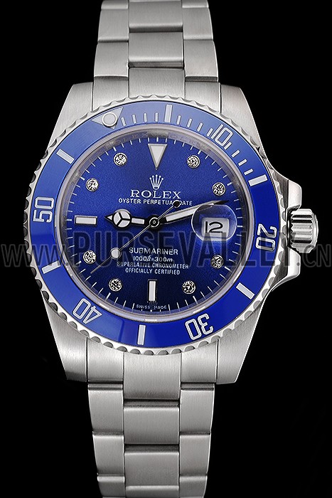 Rolex Submariner Stainless Steel Case Blue Dial Diamond Markers Stainless Steel Bracelet 622638