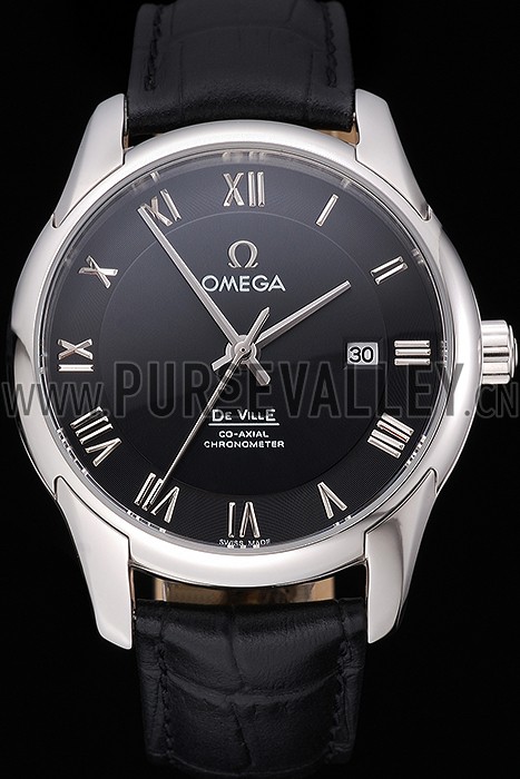 Omega DeVille Black Dial Stainless Steel Case Black Leather Strap 622829
