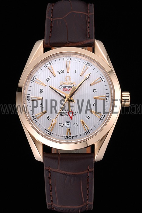 Omega Seamaster Planet Ocean GMT White Dial Gold Case Brown Leather Band 622399