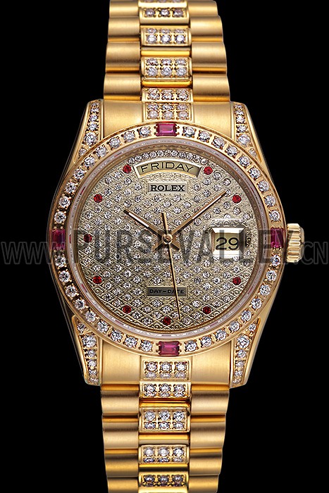 Swiss Rolex Day-Date Diamonds Yellow Gold-srl184 621614