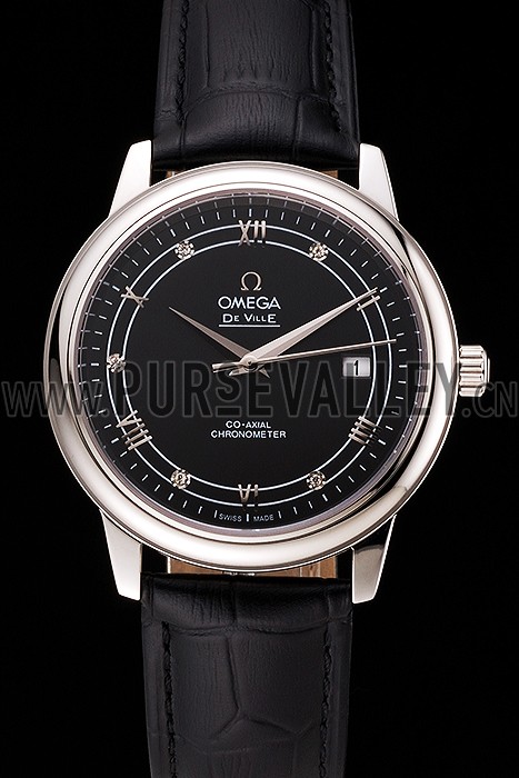 Omega De Ville Prestige Black Dial Stainless Steel Case Black Leather Strap