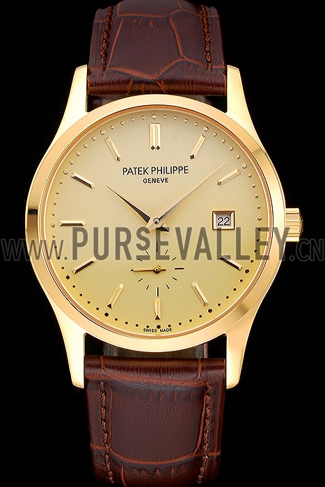 Patek Philippe Calatrava Gold Dial Gold Case Brown Leather Strap 622846