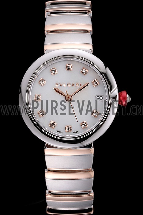 Bvlgari Lvcea White Dial Diamond Hour Markings Stainless Steel Case Two Tone Bracelet
