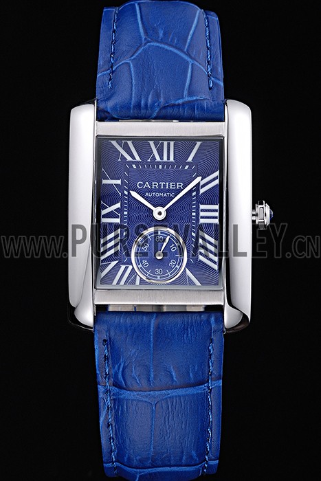 Cartier Tank MC Stainless Steel Case Blue Dial Blue Leather Strap 622178