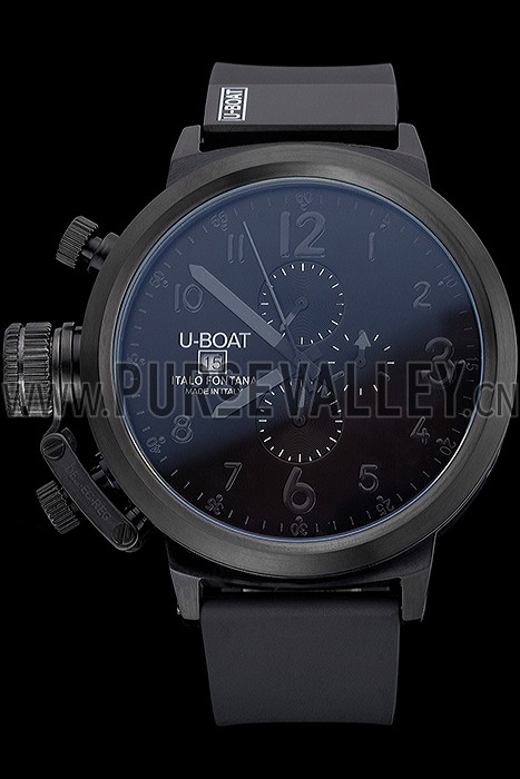 U-Boat Flightdeck Black Dial Black Steel Case Black Rubber Bracelet 622713
