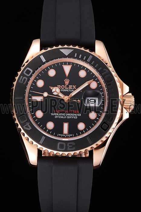 Rolex Yacht Master Black Dial And Bezel Everose Dial Oysterflex Bracelet