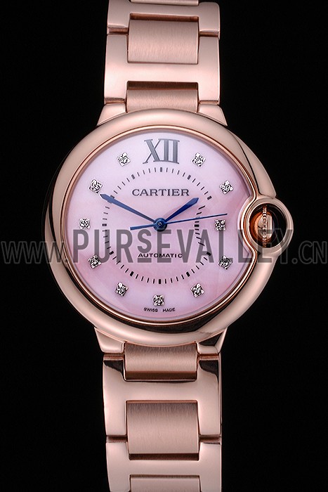 Swiss Cartier Ballon Bleu de Cartier Pink Diamond Dial Gold Bracelet 622556